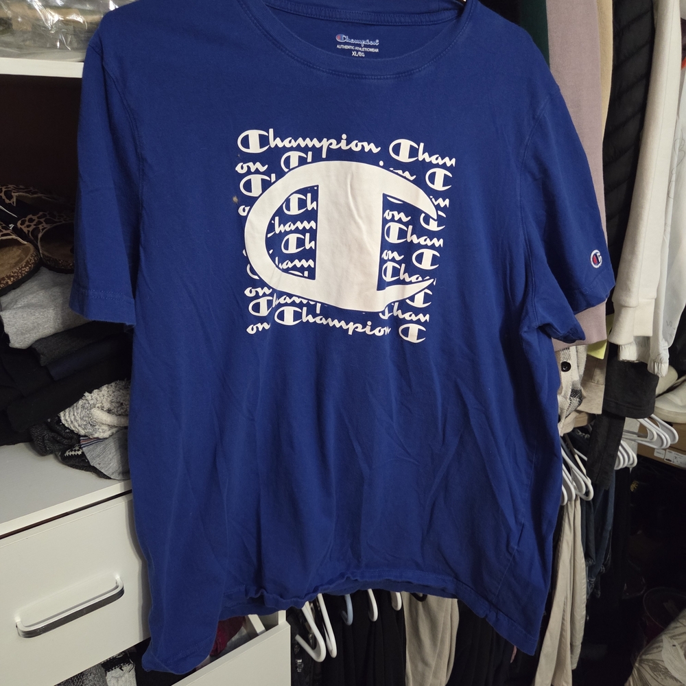Champion Royal Blue Tee with White Script Logo